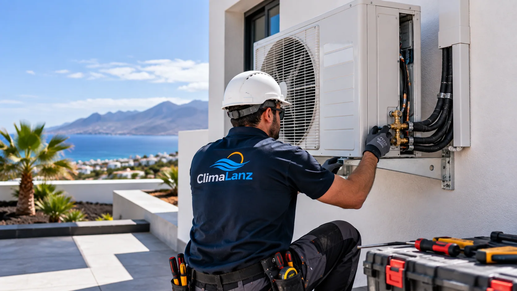 Unidad exterior de climatización instalada en una vivienda de Canarias